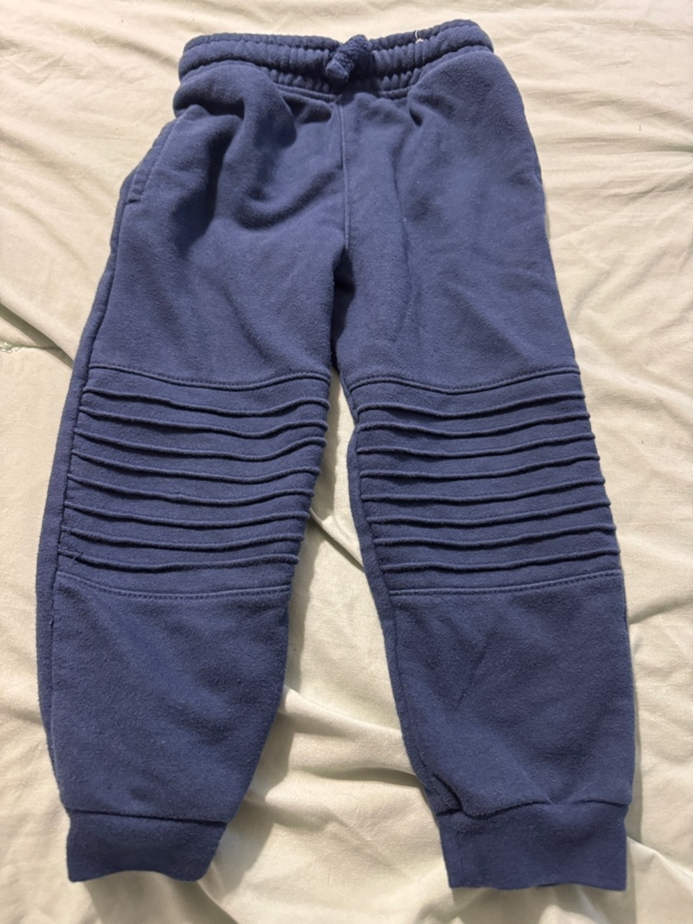 Kids Navy Blue Ribbed Knee Jogger Pants